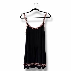 Misa Los Angeles Black/Pink Milla Pom Pom Mini Dress Beach Cover Up Size Medium